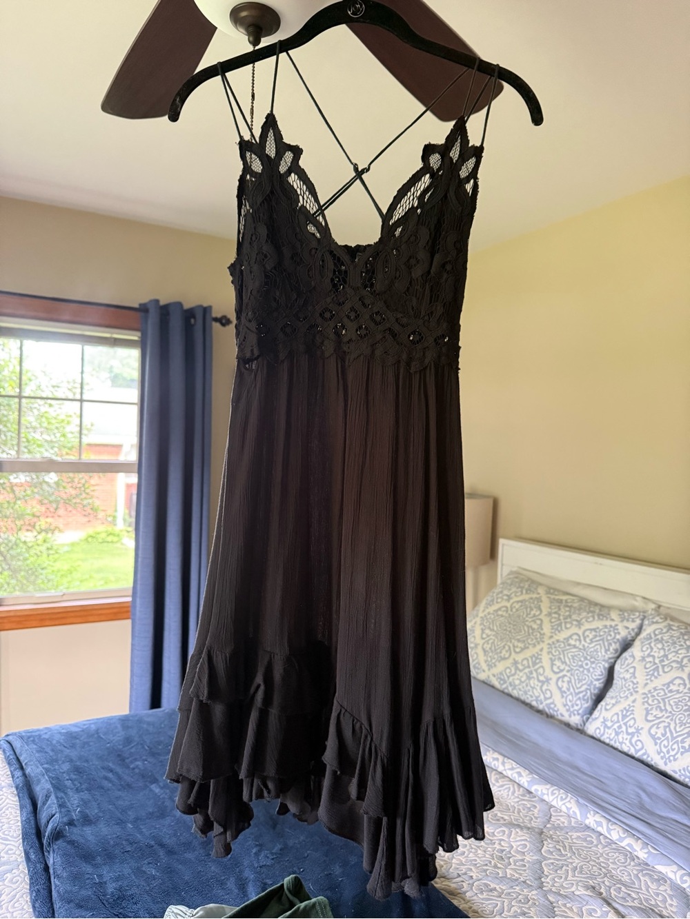 Free People Black Lace-Detail Slip Dress